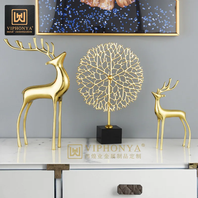 

Gold Luxury Deer Home living Room Cafe Console Coffee Table Metal Decor, Golden