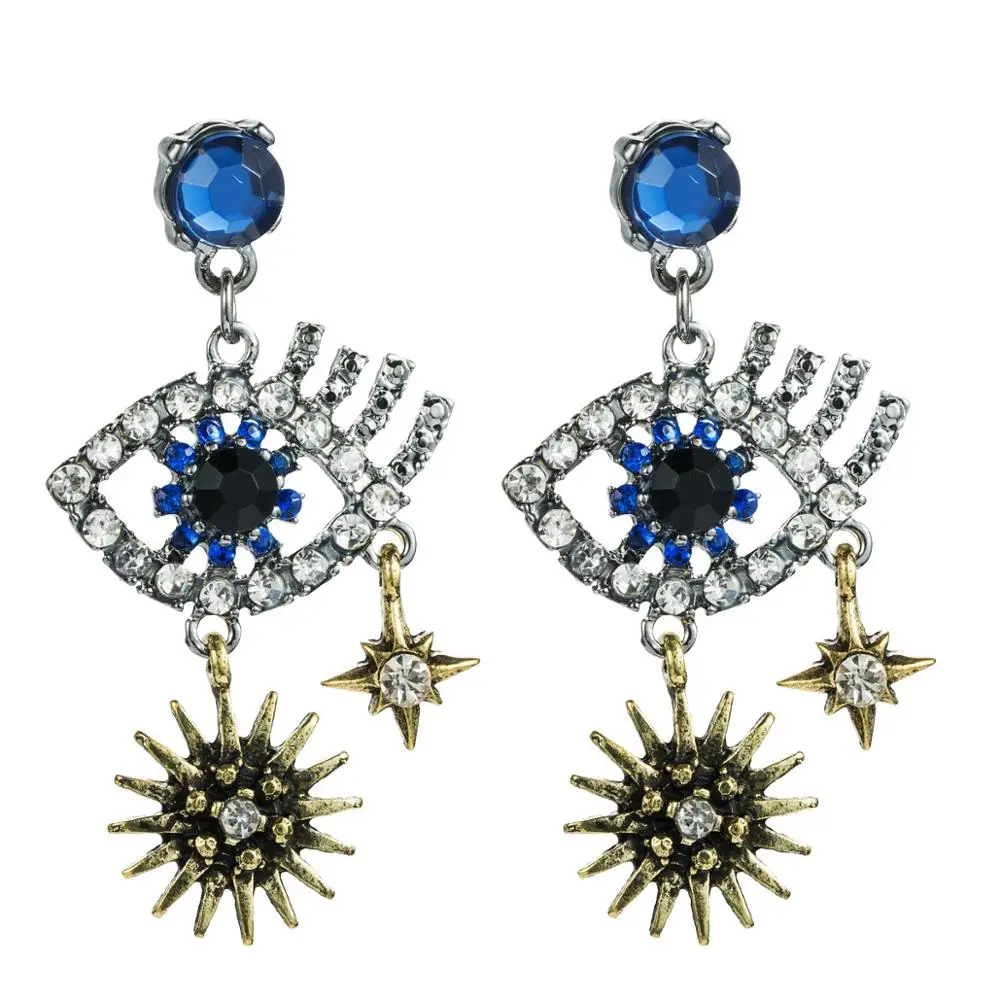 

Multi-layer alloy star earrings with diamond eye earrings female European and American personality earrings, As pic show