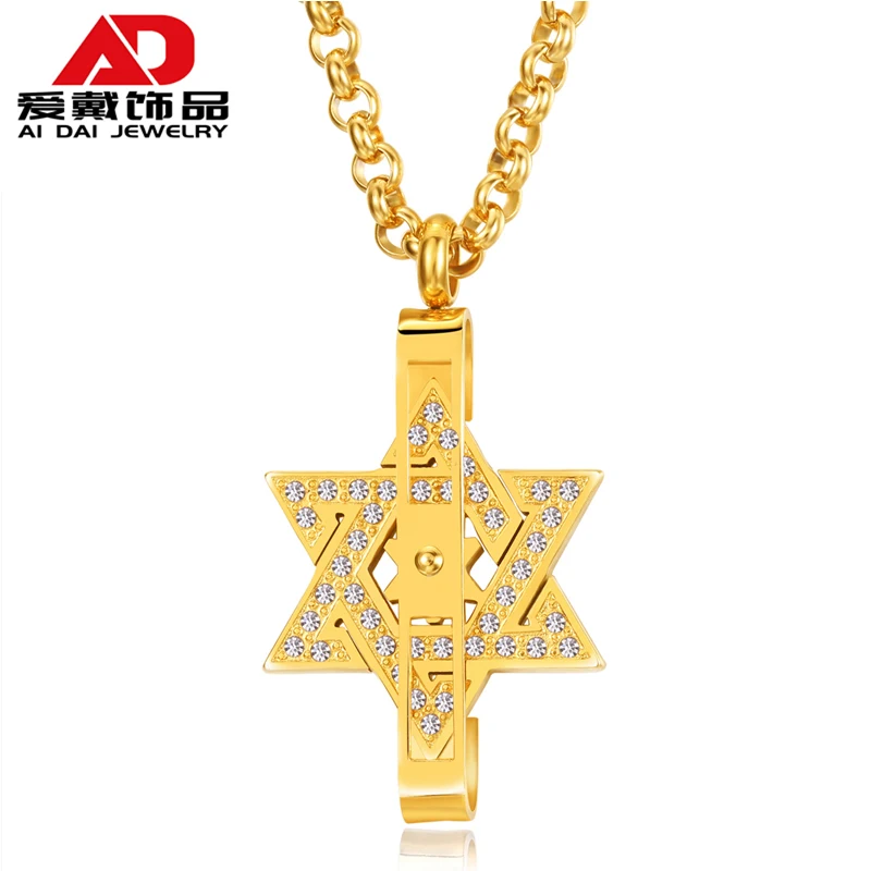 

Six-pointed star titanium steel rotating necklace men's pendant trendy personality simple student couple pendant stainless steel, Red