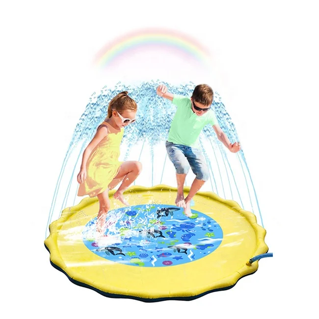 

Backyard Waterpark Pet Dog Splash Pad Play Mat Large 68" PVC Non Slip Inflatable Sprinkler For Kids, Yellow, blue