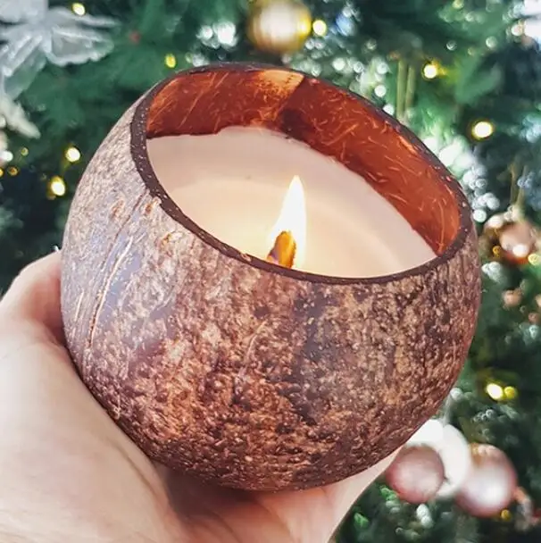 

Wholesale Ready to Ship Soy Wax Handmade Lavender Scented Coconut Bowl Shell Candles Wood Wick OEM Customized Services Pillar