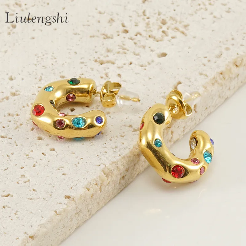 

Sparkling Micro Pave Cubic Zircon CZ Earrings Women Chic Tarnish Free Stainless Steel Diamond C Shape Earrings