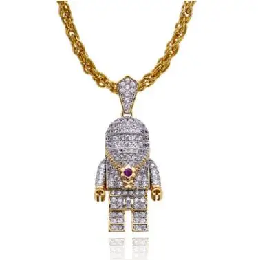 

Hip Hop Zircon Jewelry Astronaut Iced Out Cool Mens Astros Pendant Necklace Rope Chain For Men Fashion Necklace, Gold,silver,black