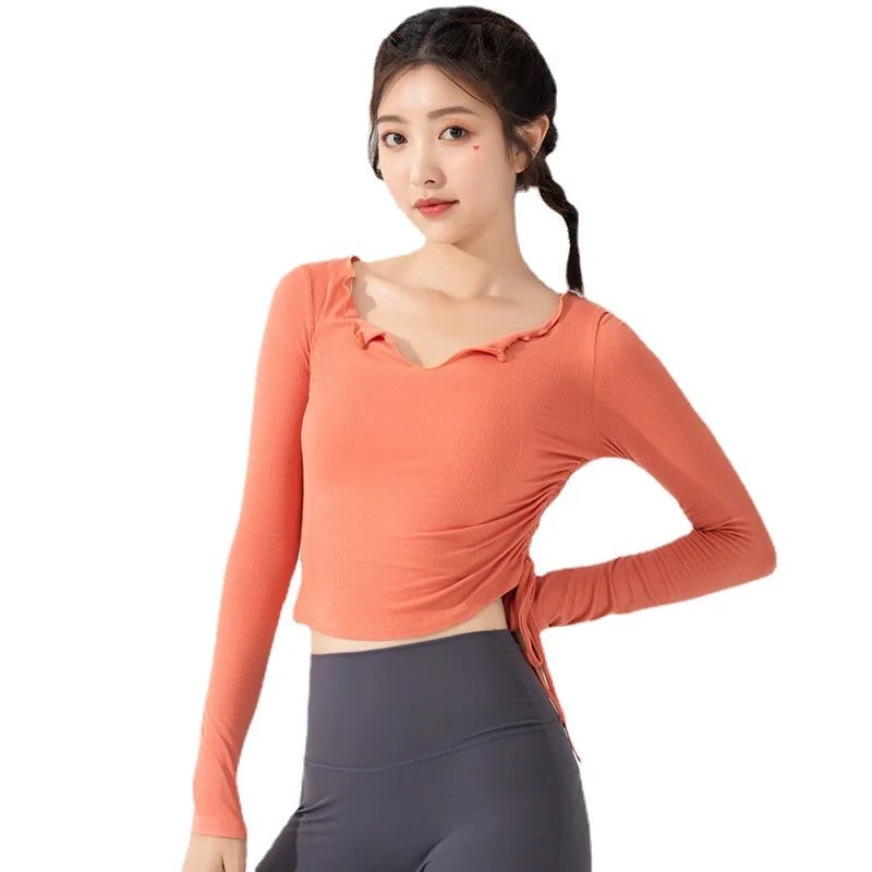 

European and American workout clothes women's long-sleeved sports top slim look running T-shirt tight spring and autumn new yoga