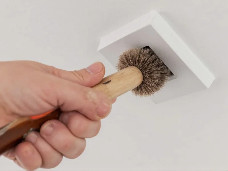 Homeowner cleaning HVAC vent with brush