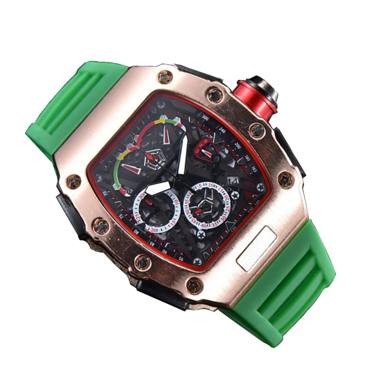 

2021 new hot men's watch quartz 6-pin second running silicone watch