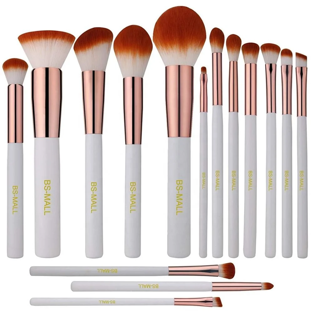 

BS-MALL proffesional luxury makeup brushes 15pcs high quality make up brush set white custom logo face beauty makeup brushes set, Picture or customized color