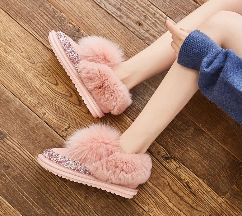 

2021 winter new boots fox fur shallow snow boots women's trend Joker warm