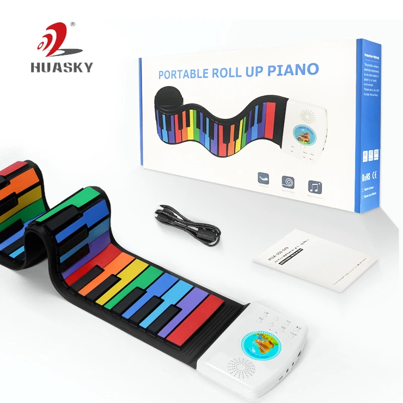 

49 Keys Rainbow Roll Up Piano Electronic Keyboard Colorful Silicon Keys Built in Speaker Musical Education Toy for Kids