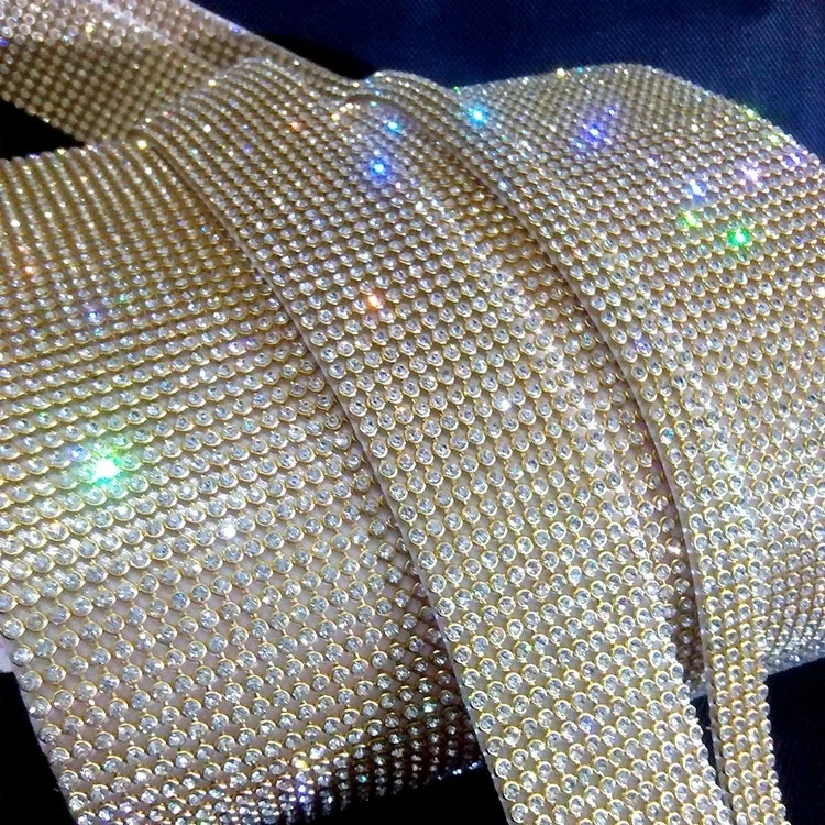 

3mm Clear crystal Hot Fix Diamante Rhinestone Mesh,Hotfix Rhinestone Trimming with gold base