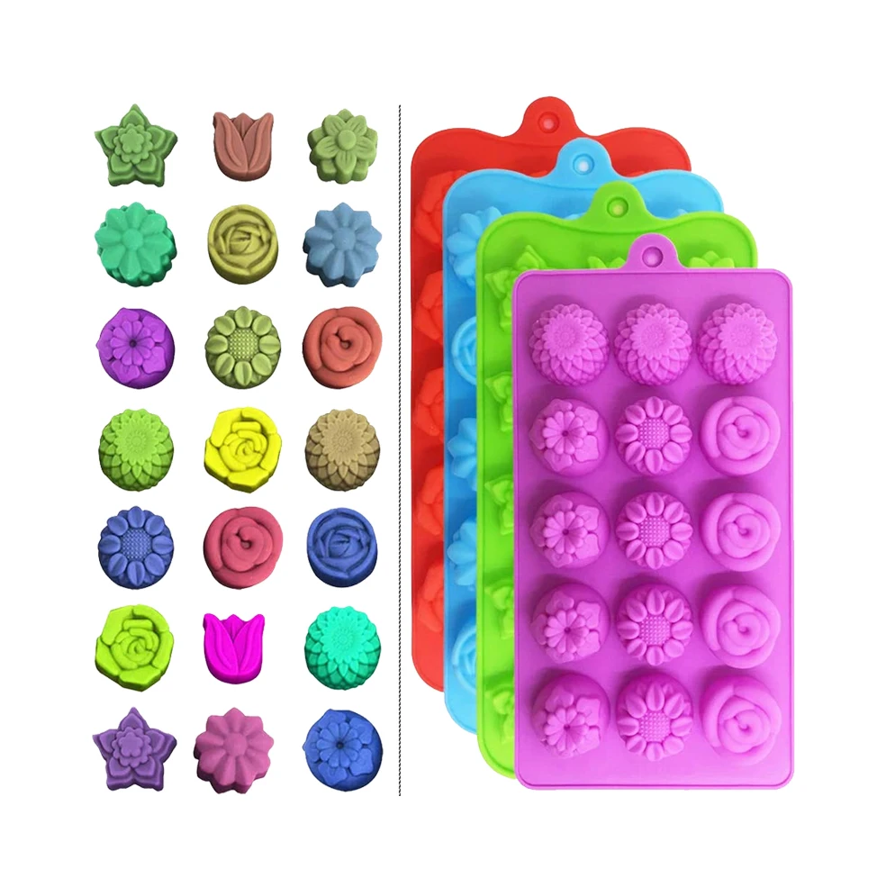 

Three Dimensional Easy Demoulding Chocolate Ice Lattice Moulds 15 Contiguous Floret Food Grade Silicone Molds, Customized color