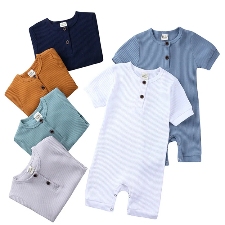 

Kids Tales new born toddler short sleeve jumpsuit wholesale cotton white romper solid plain color summer clothes baby rompers