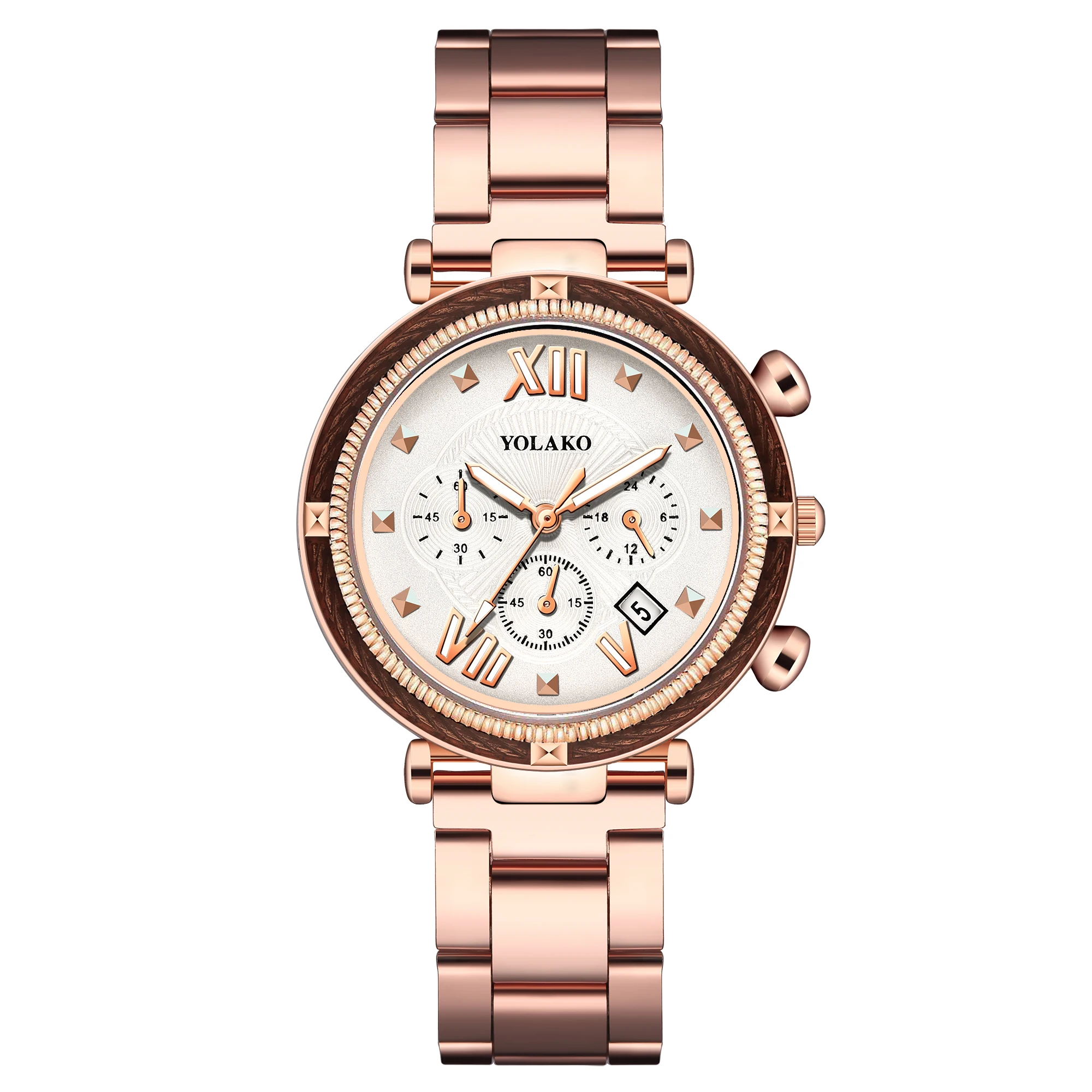 

Yolako brand steel textured dial calendar display business ladies watch, As picture