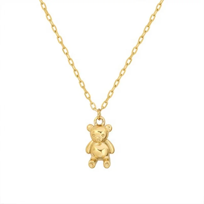 

Cute Teddy Bear Necklace Stainless Steel Jewelry Paperclip Chain 18K Gold Plated Animal Bear Pendant Necklace, Gold/silver/rose gold