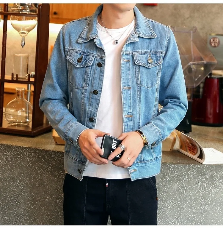 

2020 New arrivals denim jacket for mens stylish blue long sleeve plus size jackets
