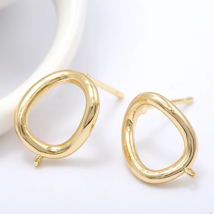 Simple Design Thick Oval Shape 14K Gold Plated Diy Stud Earrings