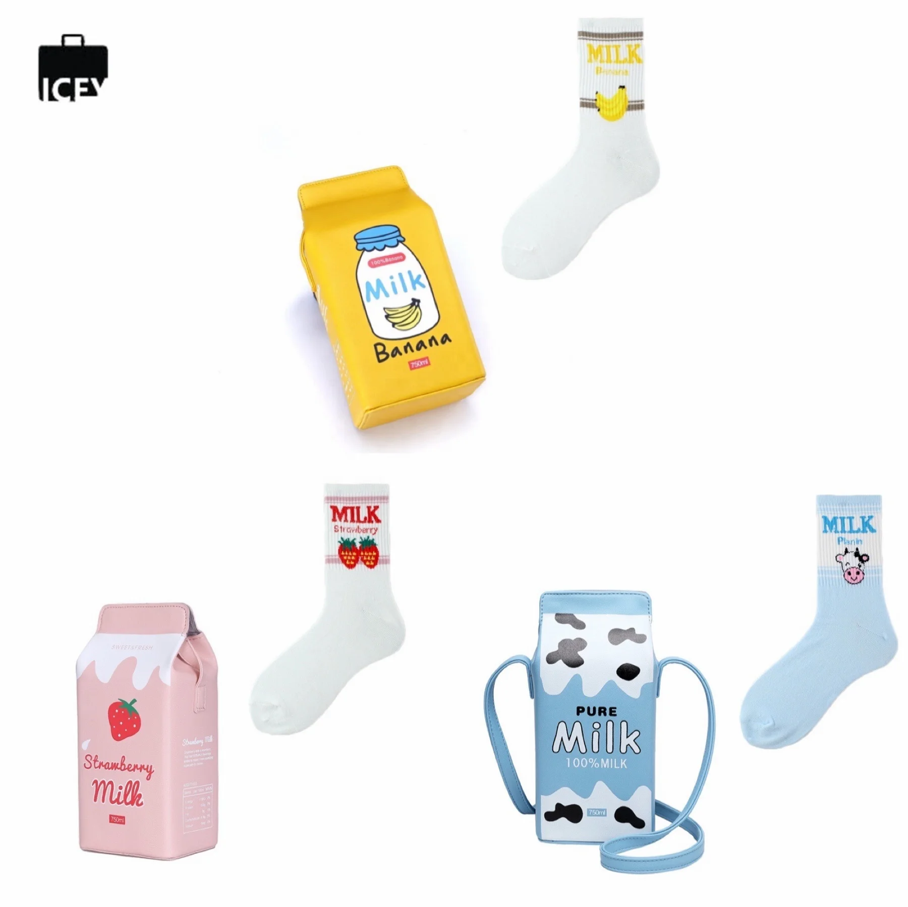 

2022 New Arrival girl purses Milk box Carton Shape Messenger Bag Large Capacity Tote Cute and Socks Purse Handbag Set For Woman, Customized color