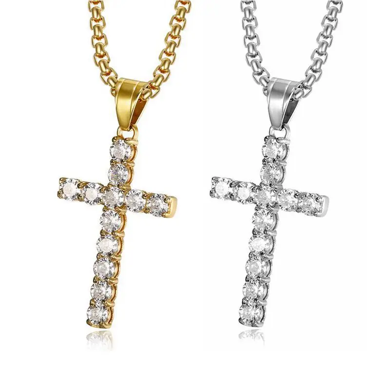 

Wholesale Stainless Steel Jewelry Gold Crystal Cross Pendant Necklace, 18k gold or silver
