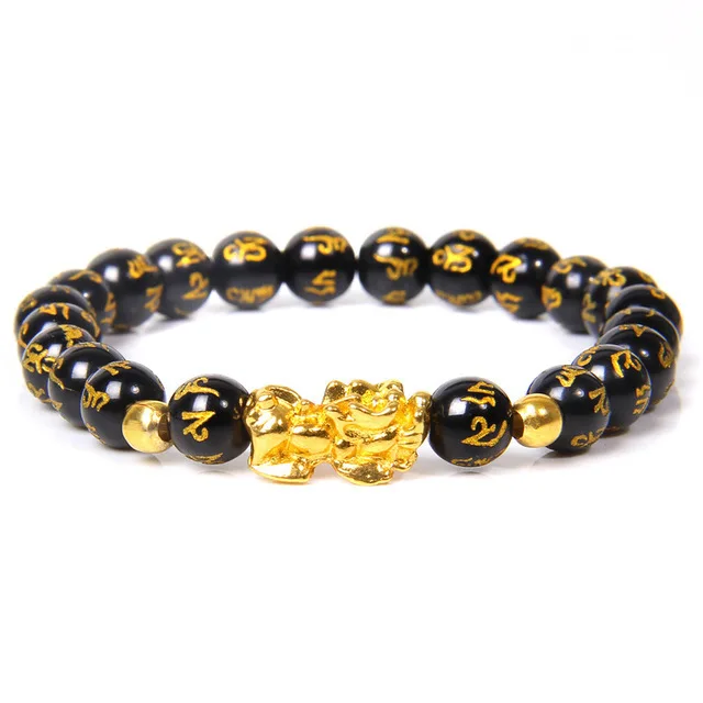 

Hot Sale Wholesale Charm Lucky Fortune Tiger Eye Natural Feng Shui Black Obsidian Pixiu Bracelet Jewelry For Men Women Gift