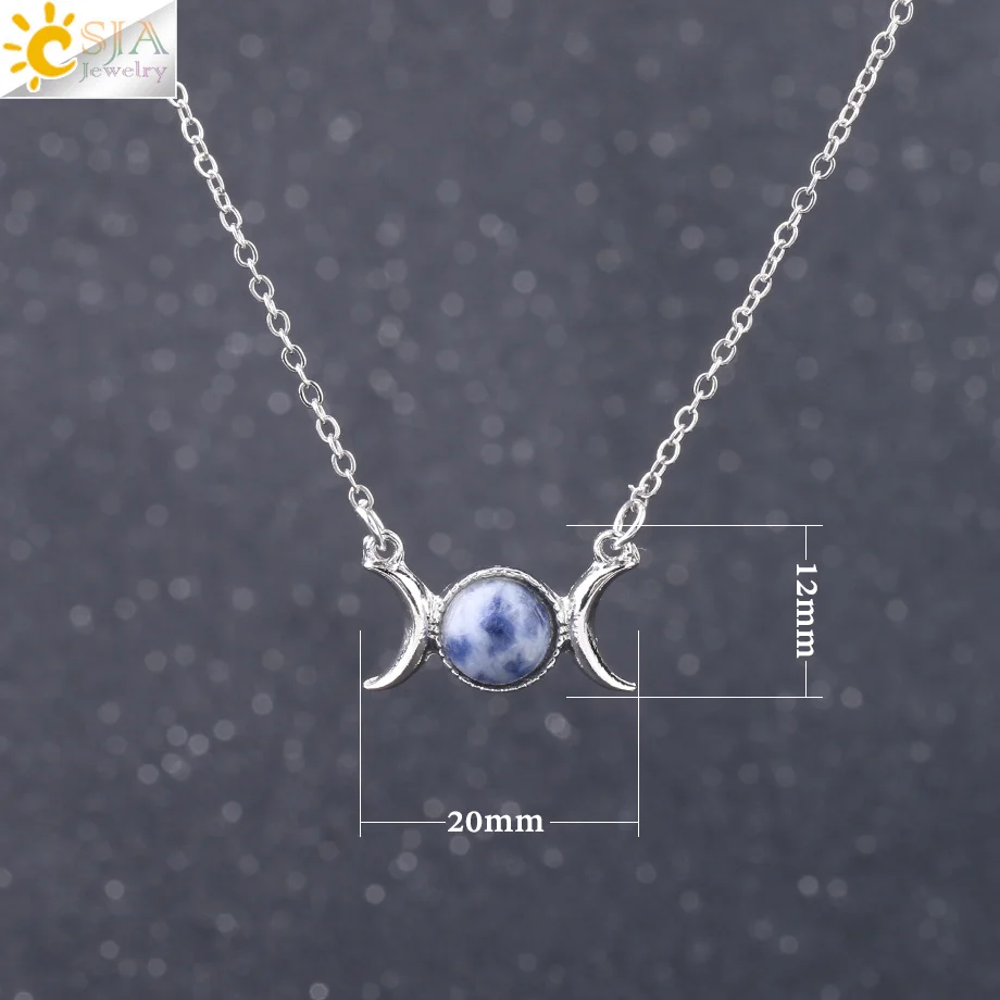 

CSJA vintage crescent clavicle necklace moon sun pendants chain stainless steel natural stone necklaces women girls F707