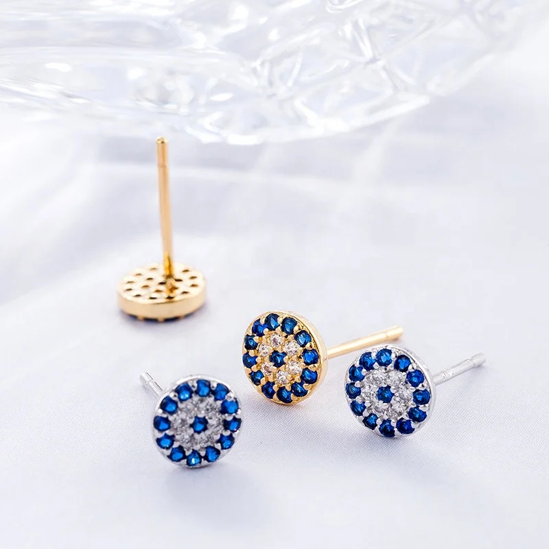 

2021 Hot Sale Fashion S925 Sterling Silver Post Blue Zircon Evil Eye Stud Earrings For Women Girls, Gold , white gold