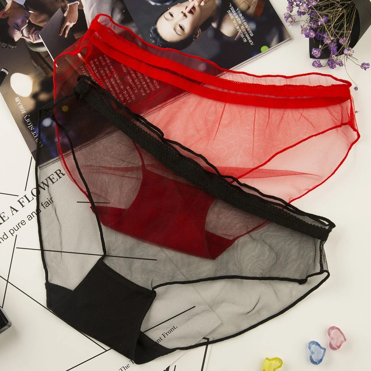 

Wholesale Ladies Sexy full transparent Net yarn Underwear Panties Japanese girl bikini low rise see through panties, 8 colors