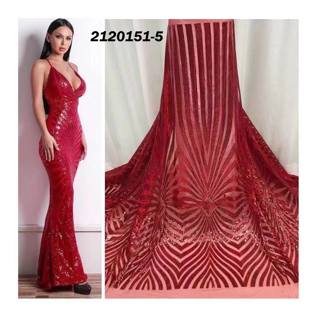 

Nice price red bridal dress sequin tulle lace fabric embroidery 2021 nigerian lace with sequins