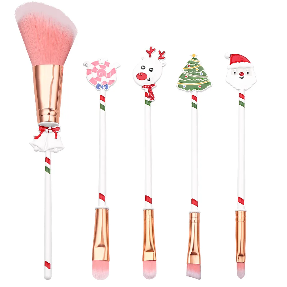 

New 8 Pcs Private Label Professional Cosmetic Tools Cosmetic Brush Set Metal Vegan Santa Christmas Gift Makeup Brushes, 4 colors