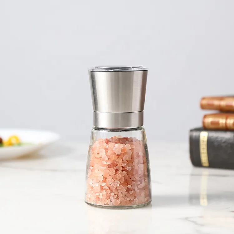 

Adjustable refillable stainless steel Salt Pepper Grinder mill BBQ tools Grinder with ceramic core burr glass bottle