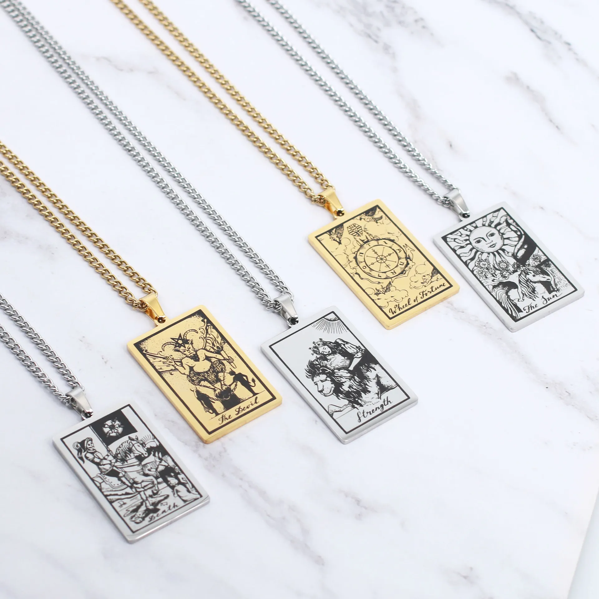 

Hot sale 22 styles gold tarot card major arcana necklace stainless steel clavicle chain necklace, Gold color