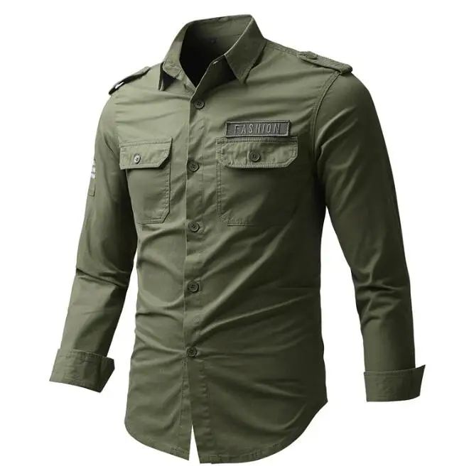 Wholesale Spring Autumn Multi-pocket Long Sleeve Shirt Mens Casual Work Oversize Cotton Cargo Shirt
