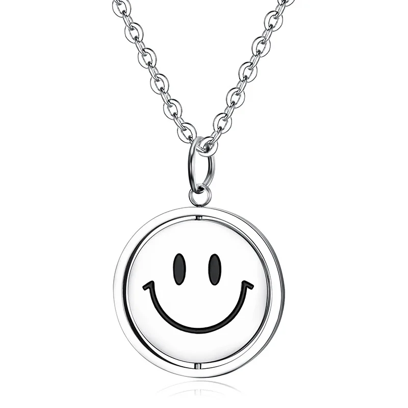 

Smile and sad rotatable Pendant Necklace stainless steel jewelry