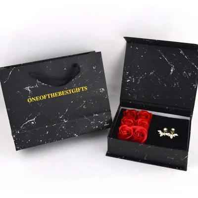

Hot sale Birthday Valentines Day gift bag jewelry Necklace box Rose Soap Flower Gift Box with soap rose, Black pink