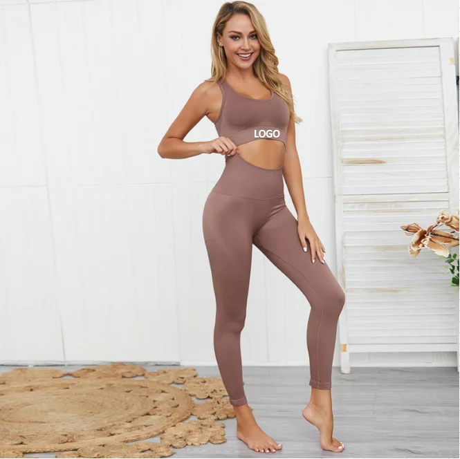 

High Quality Seamless Nylon Woman Sportswear 2 Piece Exercise Leggings Sports Bras Fitness Wear Yoga Sets, As pictures