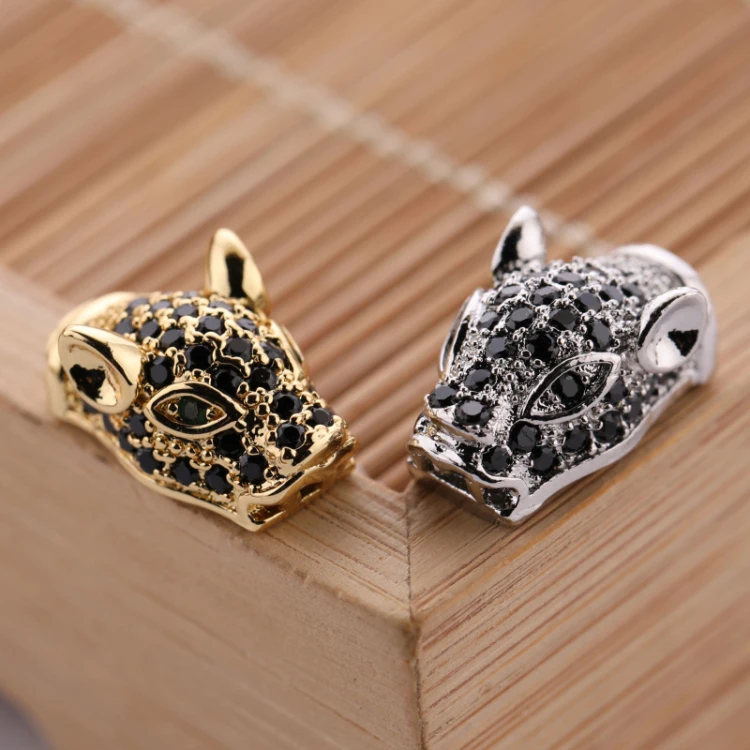 

Jet Micro Pave Leopard Head Charms for Bangle Bracelet Making Jewelry