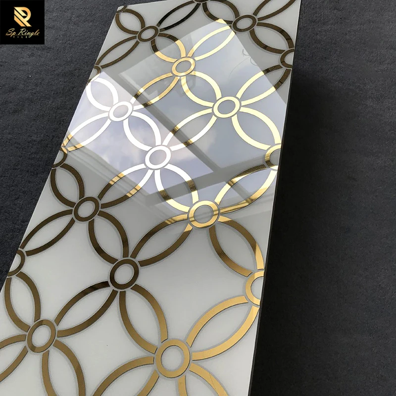 Springletile Top Quality Glazed Tile  300*600 White With Gold Plated Pattern Waterjet Polished Ceramic Wall Tile for Bathroom