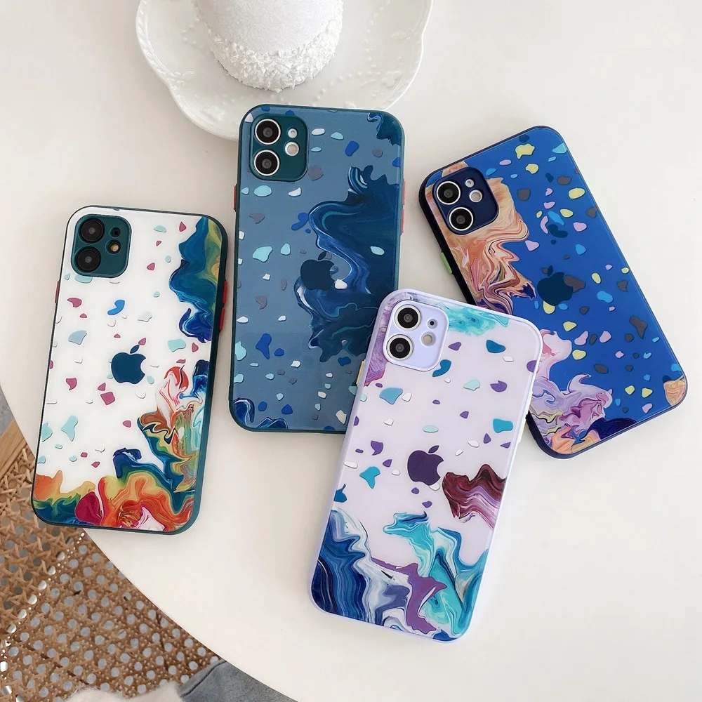 

Tempered Glass Oil painting Back Covers for iPhone 12 pro max, TPU PC Phone Case for iphone 11