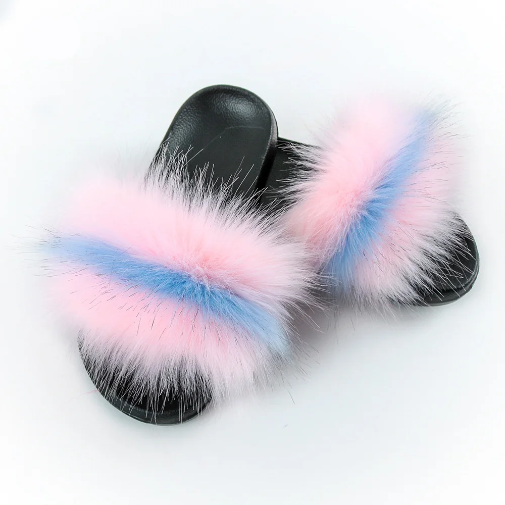 

Myseker Latest Custom Couple Fluffy Slippers Women Colorful Fluffy Fox Fur Real Furry Fox Fur Slippers Money