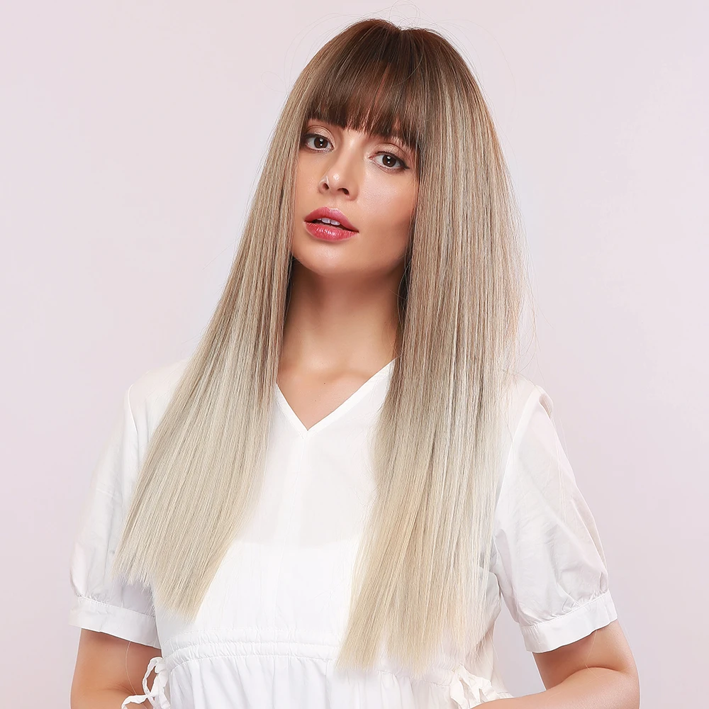 

MJ BEAUTY supplier manufacturer hot selling bangs straight synthetic wigs silver black synthetic heat-resistant wig S8-LC308C