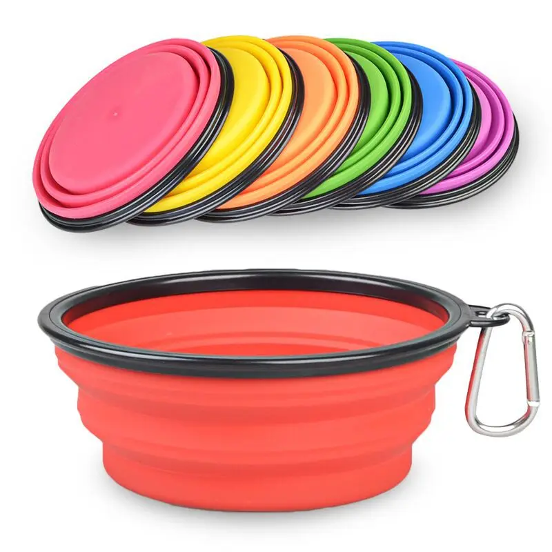 

Customizable Foldable Silicone Dog and cat Water Bowl Collapsible Travel Feeders for Pets, As available