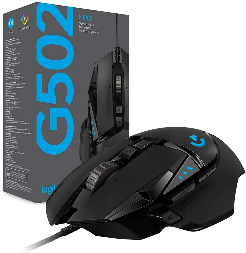 

New Hero 16K Sensor 16000 DPI Mouse RGB Gaming Logitech Wired Mouse LED Mouse, Black