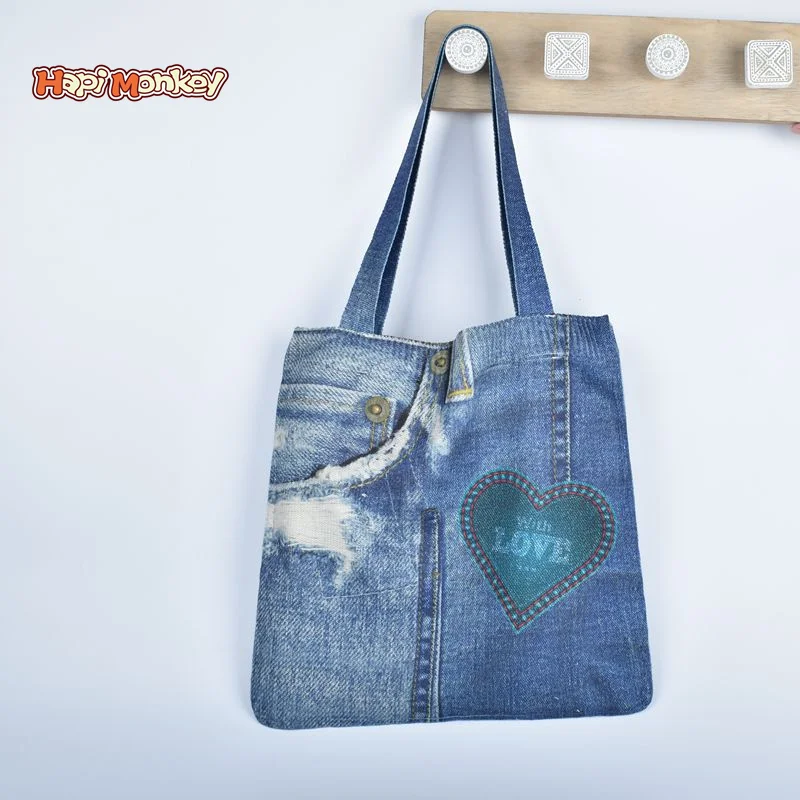 

HapiMonkey Handbags High Quality New Design Fashion Denim Purse Blue Jean Bags for School /Shopping