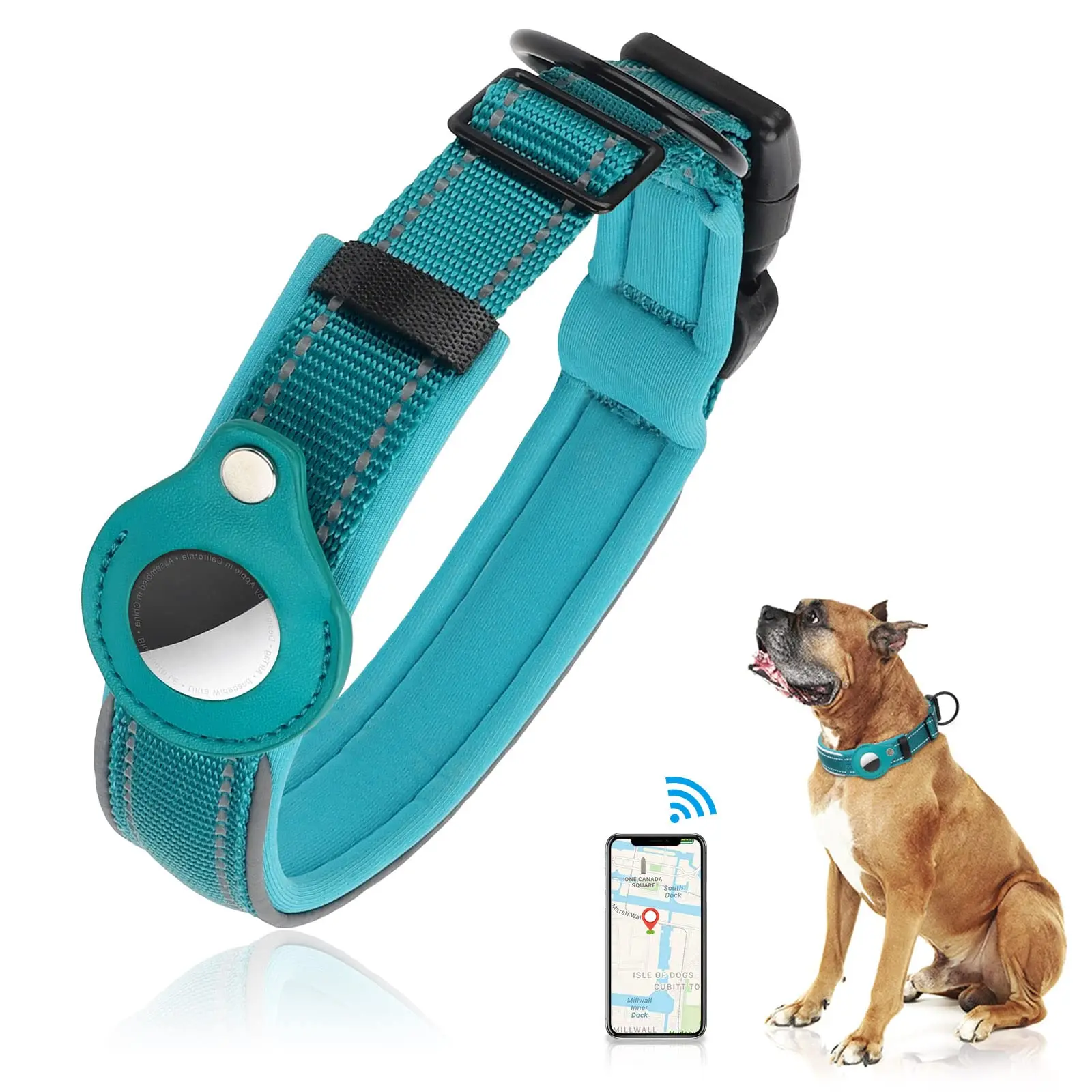 

Pet Supplier Custom New Arrival Interactive Firmly Installed Anti-lost Reflective Airtag Large Dog Collar Holder GPS Tracker Air