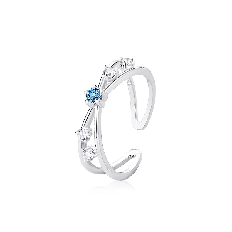 

925 Silver White Gold Plated Ring London Blue Topaz Resizable Ring For Women, Picture