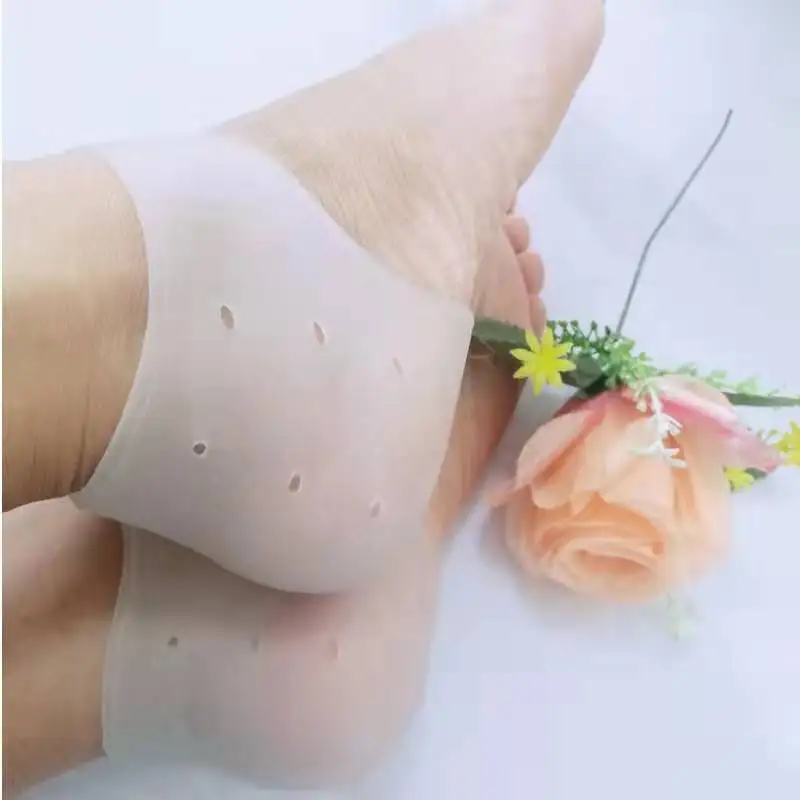 

Anti dry foot care silicone gel heel socks for plantar fasciitis, Skin color/white