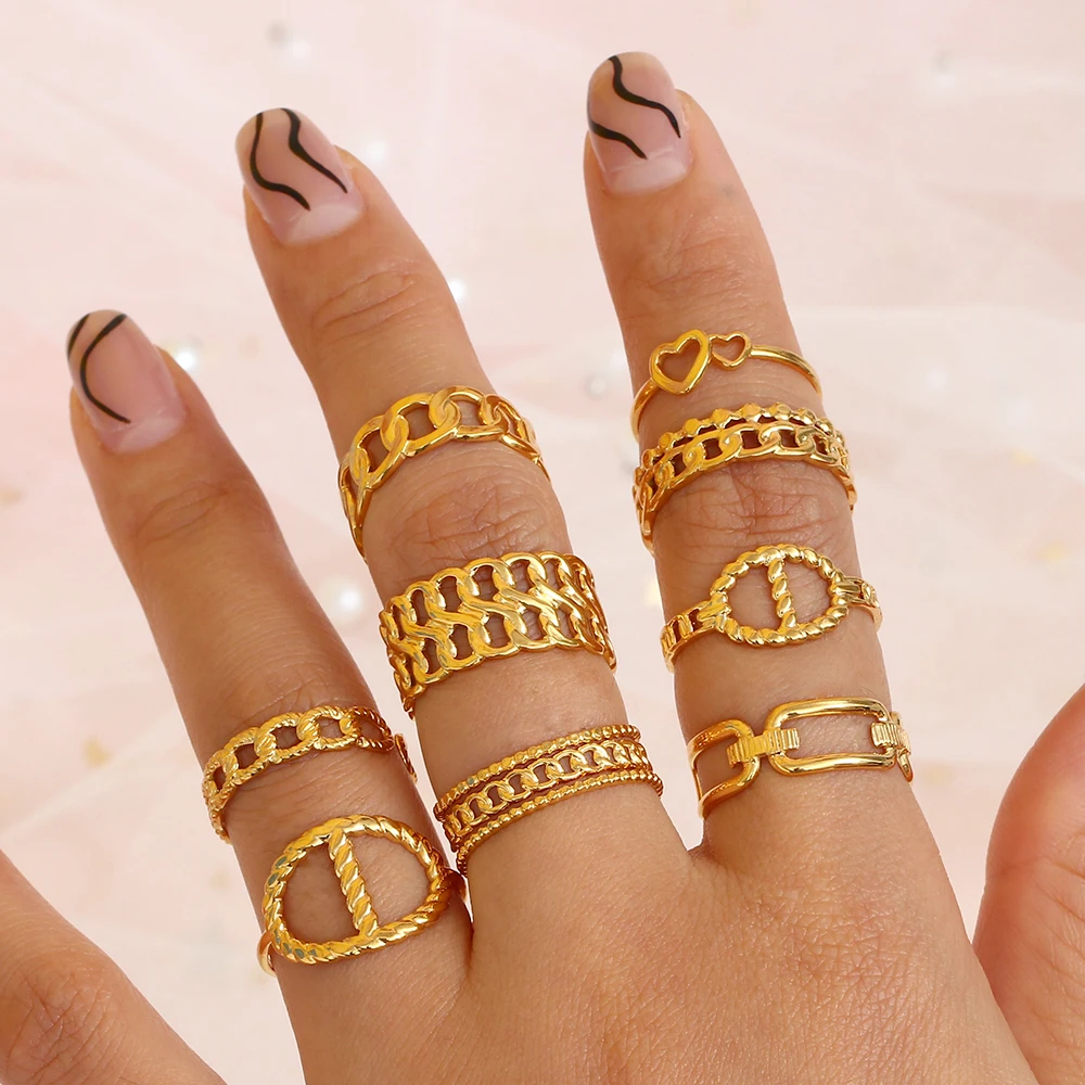 

Wholesale Adjustable Multi Layered Ring Women Jewelry Stainless Steel Gold Plated Simple Ring For Party