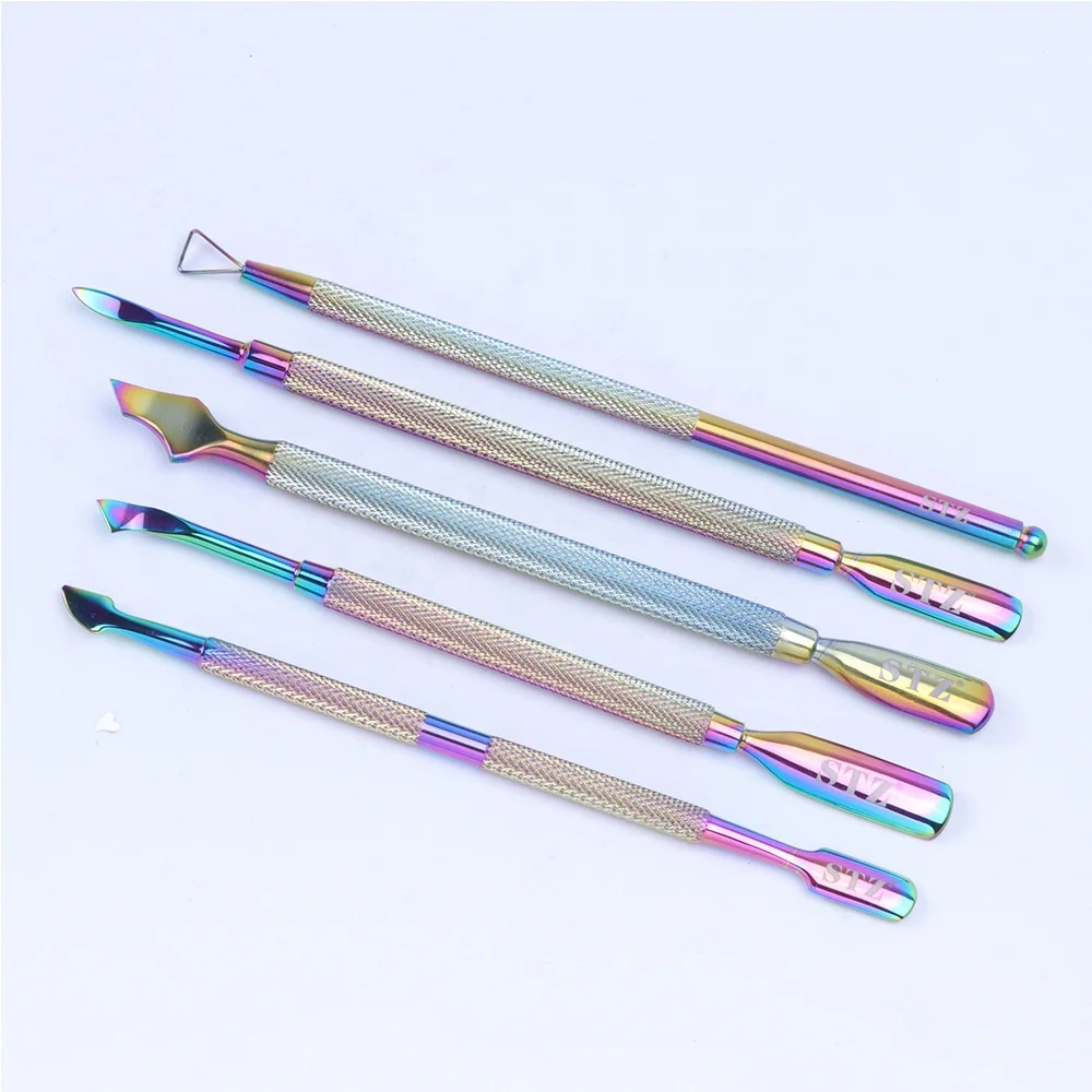 

Dead Skin Remover Manicure Nail Art Tool Pusher Tweezer Cutter Nipper Stainless Rainbow Color Titanium Nail Cuticle