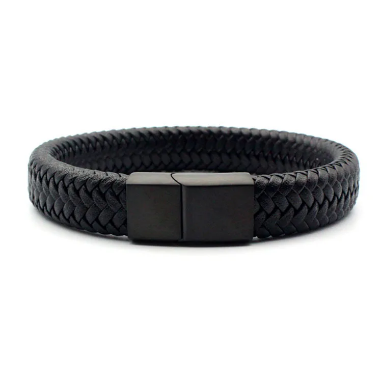 

Personalized fashion men wide bracelet leather retro woven black simple Korean style trendy leather student bracelet, Red