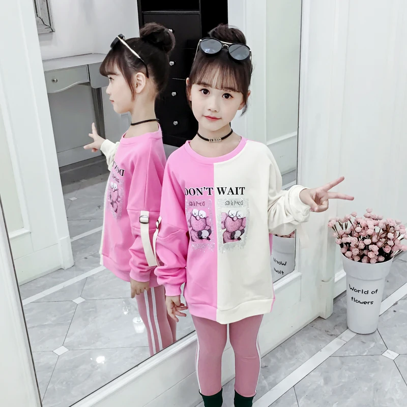 

Wholesale girls cotton fabric autumn children cartoon print long-sleeved T-shirt girls casual shirt, Rose red,orange