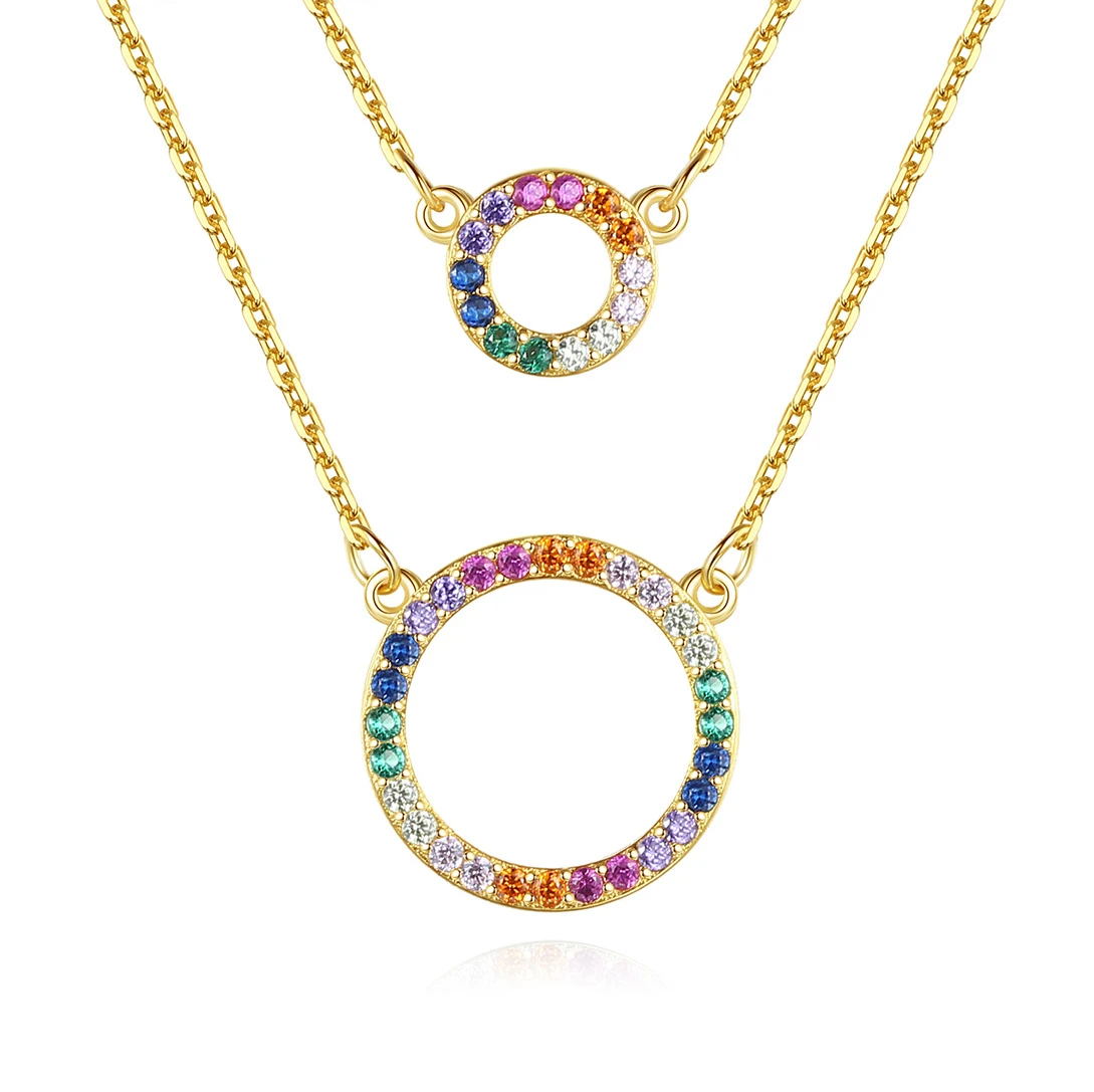 

Fashion 925 Silver pendant necklace women rainbow color zircon Gold Plated chain luxury Jewelry Sets